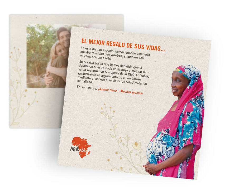 Tarjeta regalo de boda solidaria - kit de embarazo para 5 mujeres